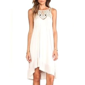 Free People Lace Embroidered Empire Waist Mini Dress Beige XS Spaghetti Straps